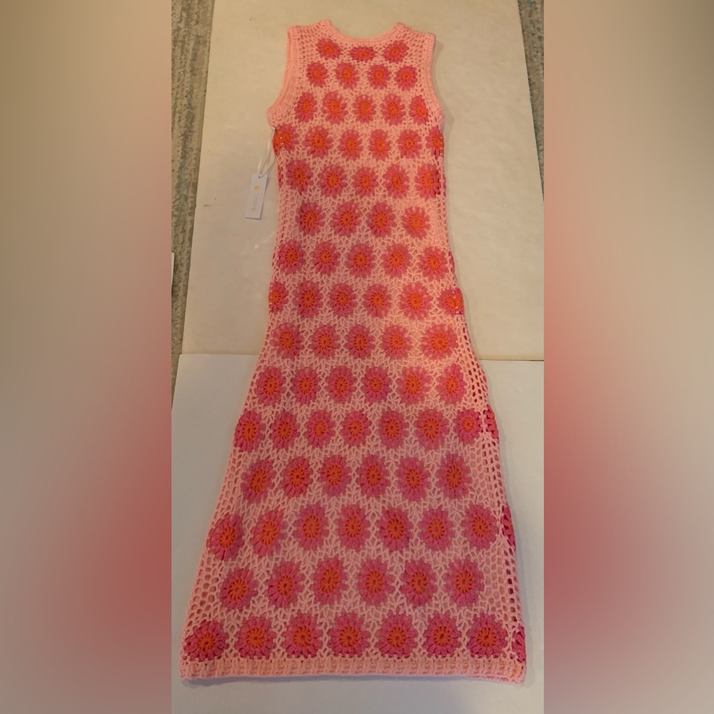 J. Marie Caysie Crochet MIDI Sleeveless Pink Floral Boho Dress Small MSRP $282 - Picture 11 of 12